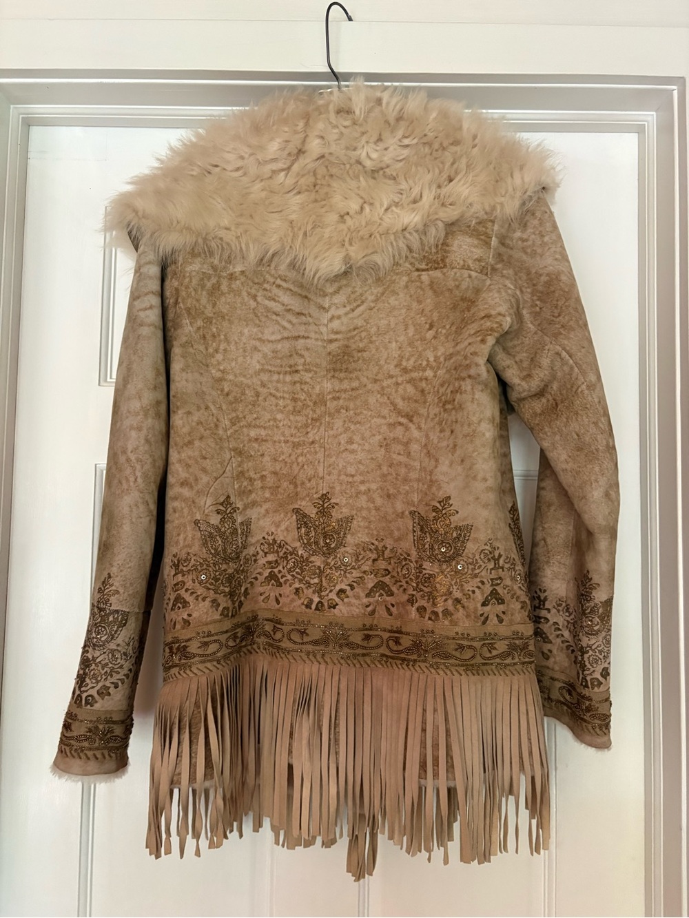 Free People x Brenda Knight Beige Suede Shearling Jacket with Fringe - Picture 2 of 4